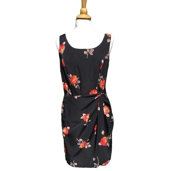 Debra Martin Black dress with peach flowers  & swag tie front Size 14 - Picture 6 of 12